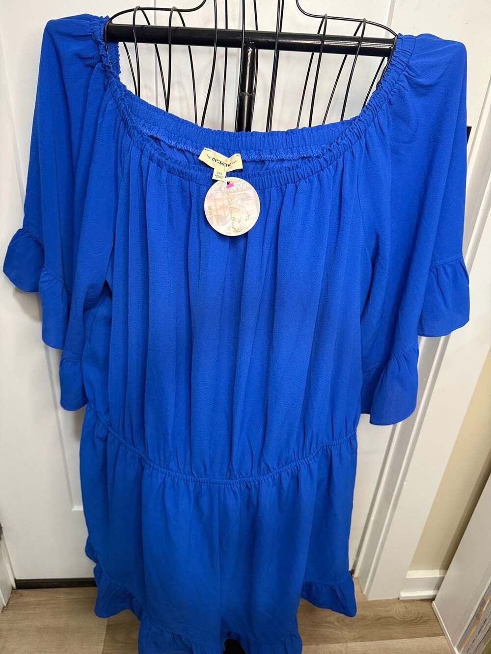 ee:some Royal Blue Off-the-Shoulder Ruffle Hem Romper 2XL